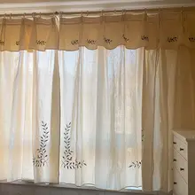 米色オリーブブランチ刺繍カーテン【コットンリネン・リビング・バルコニー用・間仕切り】