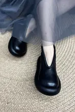 真皮製 厚底ショートブーツ【四季用・レトロデザイン・楽々着脱】