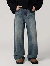 KGK メンズヴィンテージ風ウォッシュデニムパンツ【ルーズフィット・ストレート・ロング】