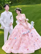 花柄デザインのマーメイドウェディングドレス【チューブトップ・トレーン付き・カラフルファブリック・カップル向け】