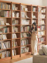 全体壁面対応の木製書庫【チェリーウッド・リビング用・スタイリッシュデザイン】