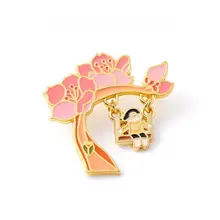 桜の下のブランコデザイン 金属バッジ【カップルギフト・ブック装飾用】