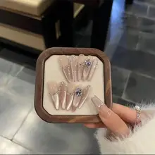 ナチュラルピンクフレンチスタイルのキャットアイネイル【手作り・長さあり・持ち運び便利】