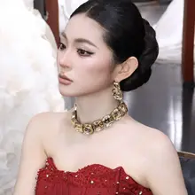 ネックレス レディース ラインストーン ゴールド 華奢 フレンチスタイル ブライダル 結婚式 お呼ばれ パーティー ドレス 上品 アクセサリー