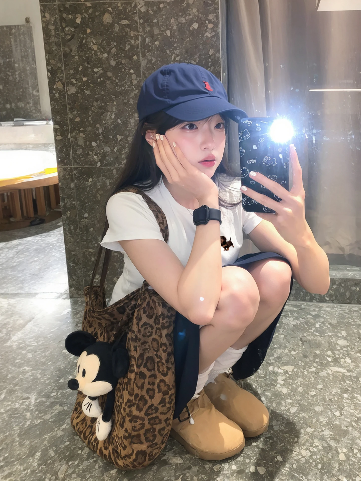 洗練されたデザインの白い女性用Tシャツと黒いパンツのレディーススタイル