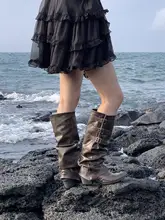 ブラウンのウエスタンブーツ【長筒・皺デザイン・先細】
