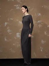 羊毛製のドレープ感あるロングスカート【プリーツ・国風・秋冬用・スリット入り】