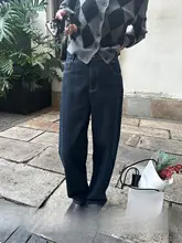 YANGLE ハイウエストブルーデニムパンツ【春用・スリムフィット・ワイドレッグデザイン】