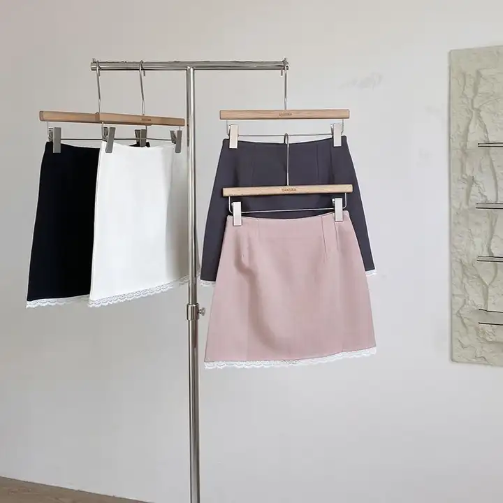 レースフリルピンクのハイウエストスカート【夏用・透け防止・女性用】