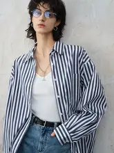 長袖 青いストライプシャツ【女性用・フィット・春秋用】