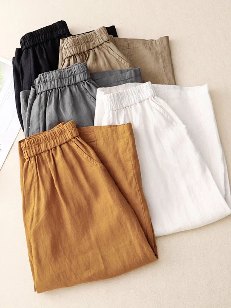 リネン混素材のハイウエストワイドパンツ：夏用薄手ストレートパンツの実用性と着用感