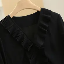 フリル付きVネックウエス  トリボンドレス【シルエットを美しく見せる・長袖】