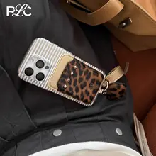 Rolincube 個性的なバイカラー油ワックスレザーのスタッズ付きマグネットカードケース【レオパード柄・Magsafe対応】