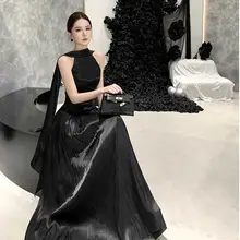 エレガントなバックスリットデザインのロングドレス【フレンチスタイル・バタフライリボン付き・婚礼・パーティー用】
