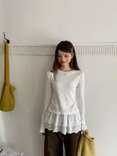 レーストリム付き長袖Tシャツ【冬用・重ね着・女性用】