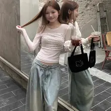 ドット柄二重ネット長袖Tシャツ【春用・スリムフィット・洗練デザイン】