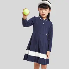 長袖ワンピース キッズ ガールズ ポロ襟 プリーツ 通気性 ストレッチ 動きやすい 秋