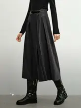 高腰デザインのウエストスカート【厚手グレー・プリーツ仕立て・通勤向け】