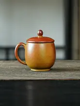 手作り紫砂茶杯【個人用・オフィス・家庭用・泥絵柄・フタ付き】