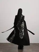 侘寂風花柄の立ち襟キルティングコート【ウエストシェイプ・冬用】