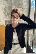 黒のニットカーディガン【麻の編み込みデザイン・春用・女性用】