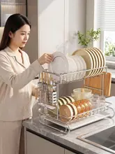 304不锈鋼製の洗剤付き水切りラック【二段式・キッチン用・多機能収納】