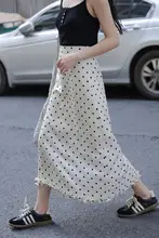 ドット柄ハイウエストAラインスカート【秋季・極上の柔らかさ・長め】