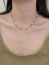 二重レイヤーの真珠母貝とタイガーアイストーンのビーズペンダントネックレス【女性用・デコルテ用・セーターに最適】（セットアップ対応）