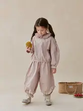 2点セット キッズ ガールズ 丸襟ブラウス パンプキンパンツ パッチワーク レースあしら 甘め 秋「SONNYKIDS」