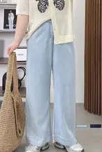 大きいサイズの天絲ワイドレッグデニムパンツ【ハイウエスト・サマーロング・涼感】