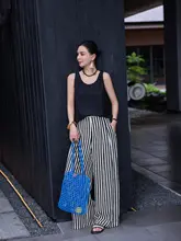 極上の柔らかさ シルクストライププリント カジュアルパンツ【夏用・涼感・スリム効果】（セットアップ対応）