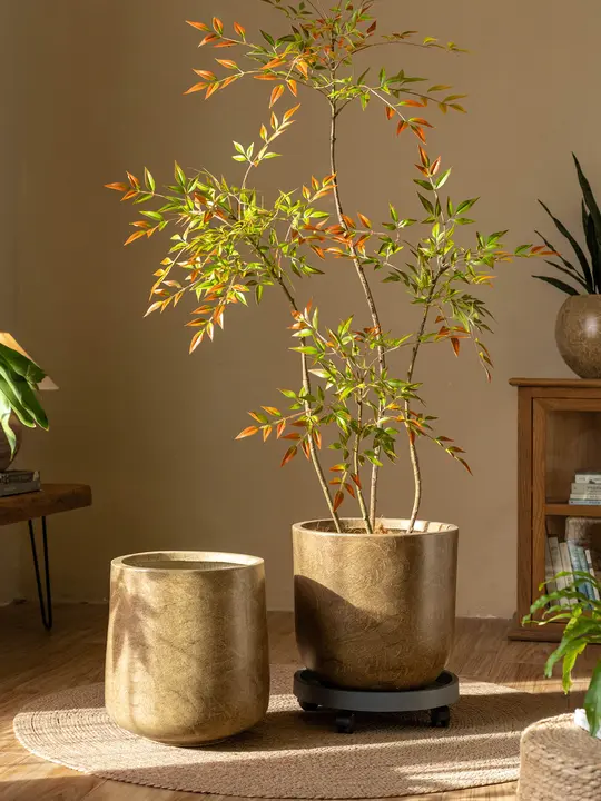 北欧スタイルの大型人工陶器花鉢【客間用・ゴムの木に適したデザイン】