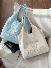 レタ―刺繍のショルダートートバッグ【カジュアル・シンプル・軽量・日常使い】