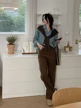 トレンドのブラウンカジュアルパンツ【ハイウエスト・ストレート・ルーズフィット・スリム効果】