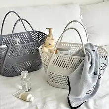 水切り機能付き 浴室用収納バスケット【持ち手付き・サイズ:大・買い物用】