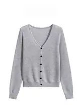 洗練されたデザインのVネック長袖ニットカーディガン【女性用・スタイリッシュ・肩にフィット】