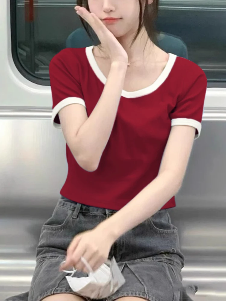 バイカラーTシャツ【肩がぴったりな短袖・ラウンドネック・スタイリッシュなフィット・カジュアルウエア】