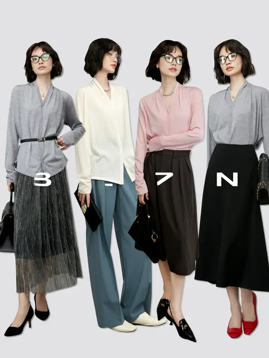 BZZN プリーツVネックストレート長袖シャツ【精紡ウール・ビジネス向け】