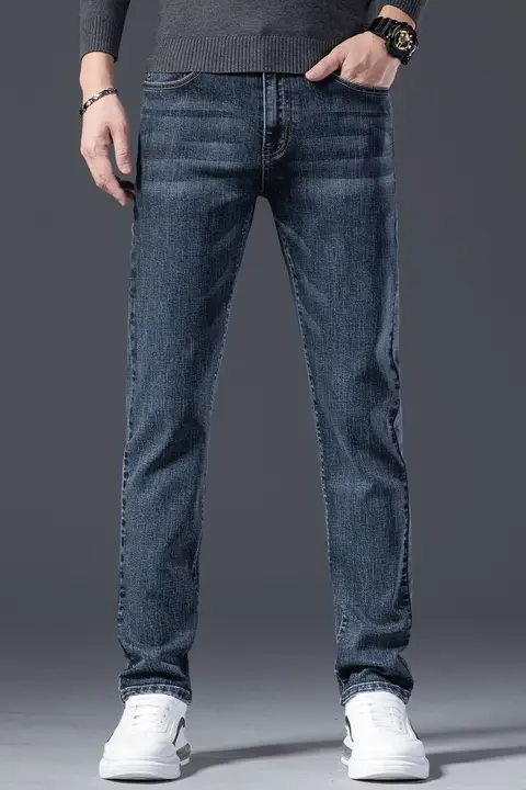 秋冬用 メンズ スリムストレートデニムパンツ【高級感あるストレッチ・ウォッシュ加工・カジュアル】