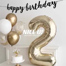 白金色の数付きアルミ風船【誕生日パーティー装飾・写真背景用】