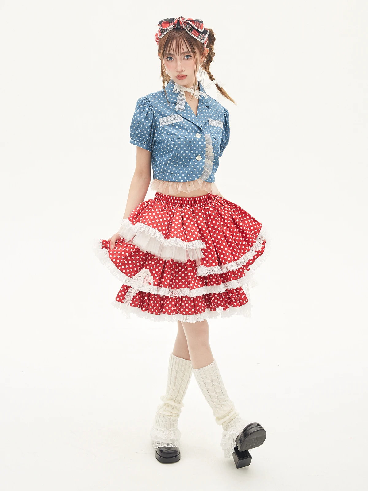 昭和レトロ風の赤いドットケーキスカート：ピンクレトロデザインの少女ロリータスタイルとは