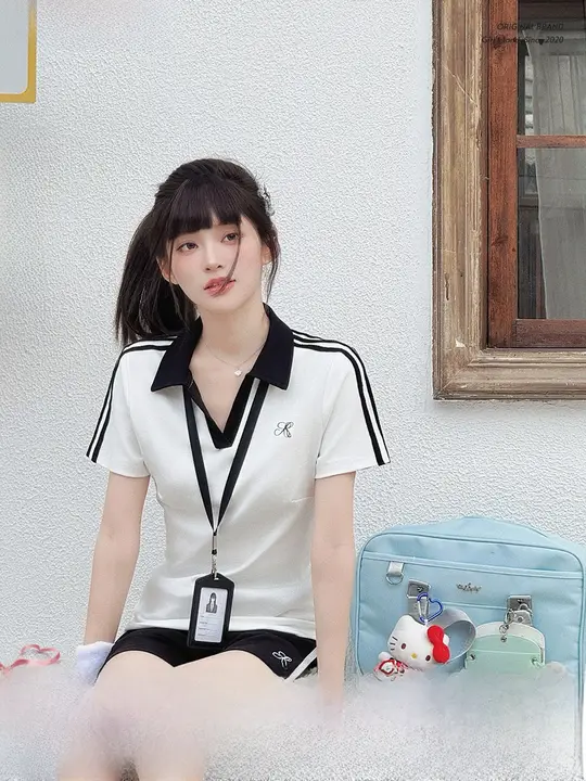 学院風デザインの体操服 襟付きショートスリーブトップス【女性用・スポーツパンツ・バイカラー】【セットアップ対応】