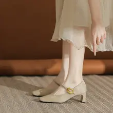 新中式デザインのフラットトゥマリージェーンシュ ーズ【厚いヒール・アンクルストラップ・ドレスやチーパオにぴったり】