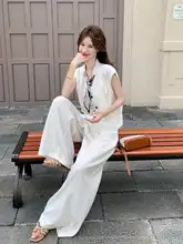 夏用の軽やかなシャツとベストのコーディネート【フィット・ゆったりとしたパンツ・上品デザイン】（セットアップ対応）