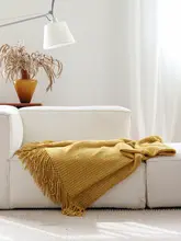 ベッドの端のカバー ソファー 用 休憩用ブランケット ニット素材 北欧シンプルスタイル ロング イエロー