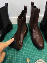 本革製 ヴィンテージ風 チェルシーブーツ【ブラウン・ローヒール・ポインテッドトゥ】