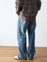 ゆったりとしたストレートデニムパンツ【アメリカンスタイル・ウォッシュ加工・カジュアル】