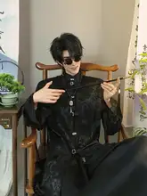 新中式デザインの黒いシャツ【龍模様・金属ボタン・コスプレ対応】