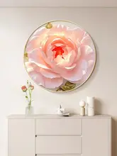 牡丹の円形壁掛けアート【クリーム色・高級感・リビング・寝室用】