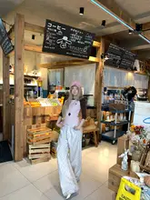 高腰デニムパンツ【アプリコットカラー・フィット・ストレートレッグ】（セットアップ対応）